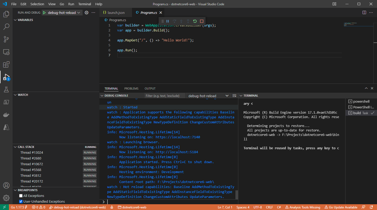 Visual Studio Code Debug ASP NET Application With Hot Reload