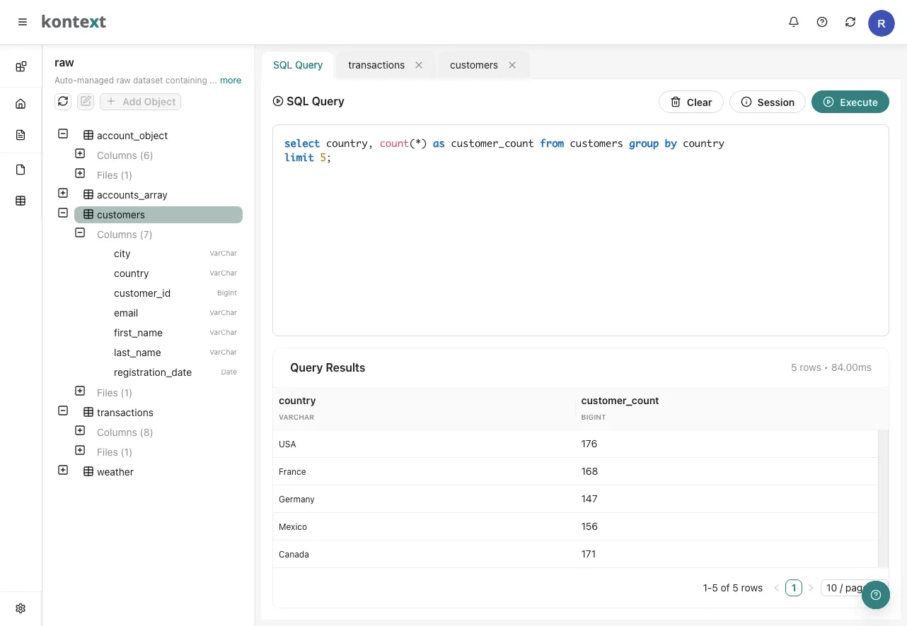 Kontext Data Lake Query Example