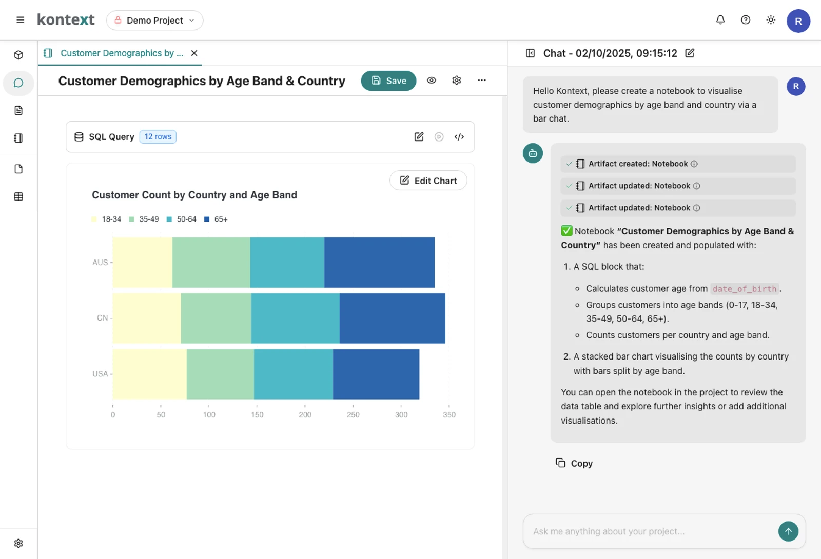 Kontext Platform - Project workspace with data analysis and collaboration tools
