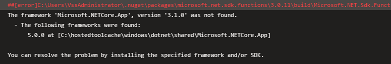 Fix .NET 5 Azure Functions Build Error on Azure DevOps