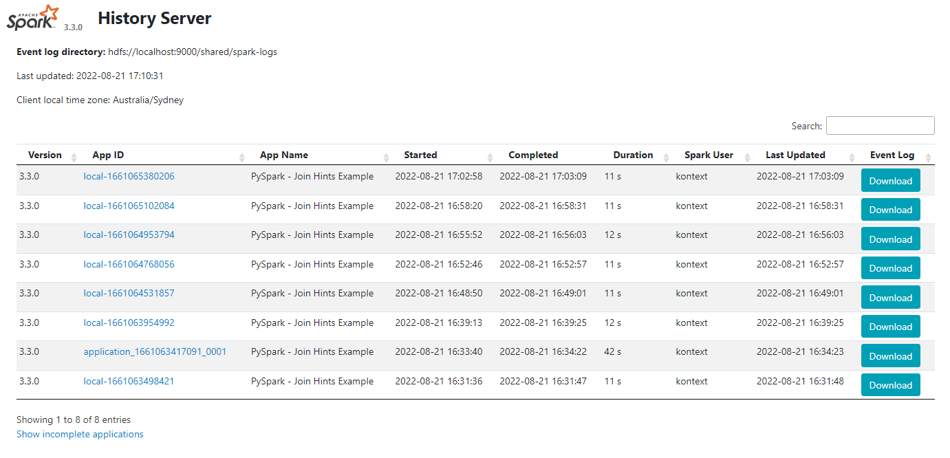 Start Spark History Server UI